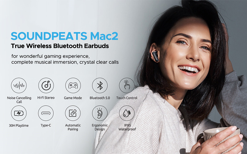Tai nghe Bluetooth in ear gaming Soundpeats Mac 2