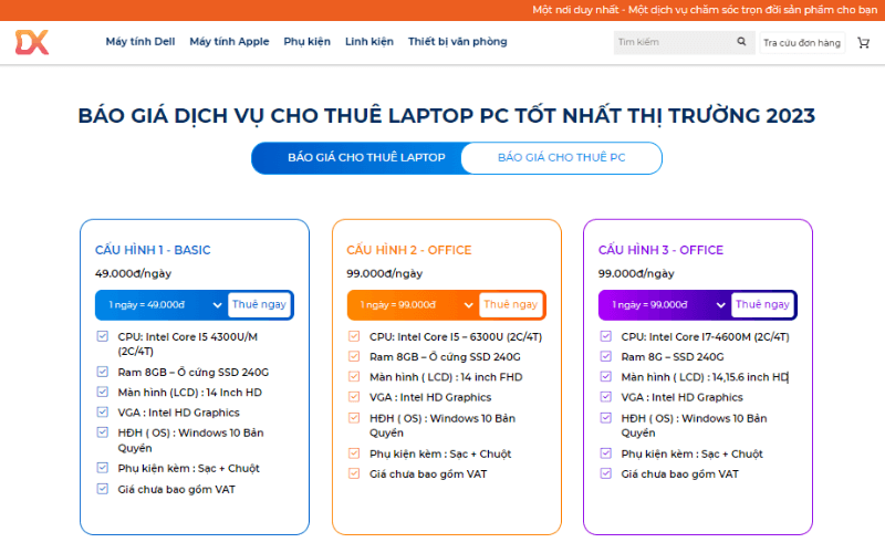 Gửi báo giá dịch vụ cho thuê laptop HCM